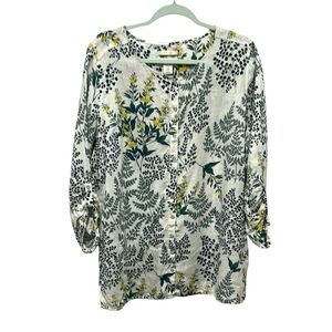 Cynthia Rowley floral button down linen 3/4 sleeve top size 1X